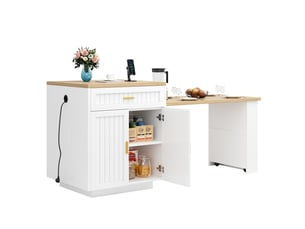 Îlot de cuisine extensible avec prise intégrée mdf et métal blanc 121.5-192 cm