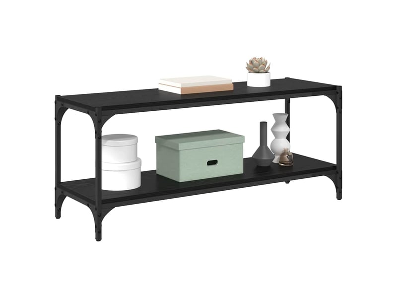  Meuble tv - banc tv - meuble de rangement chêne noir 100x33x41cm bois d'ingénierie et fer  - Conforama C