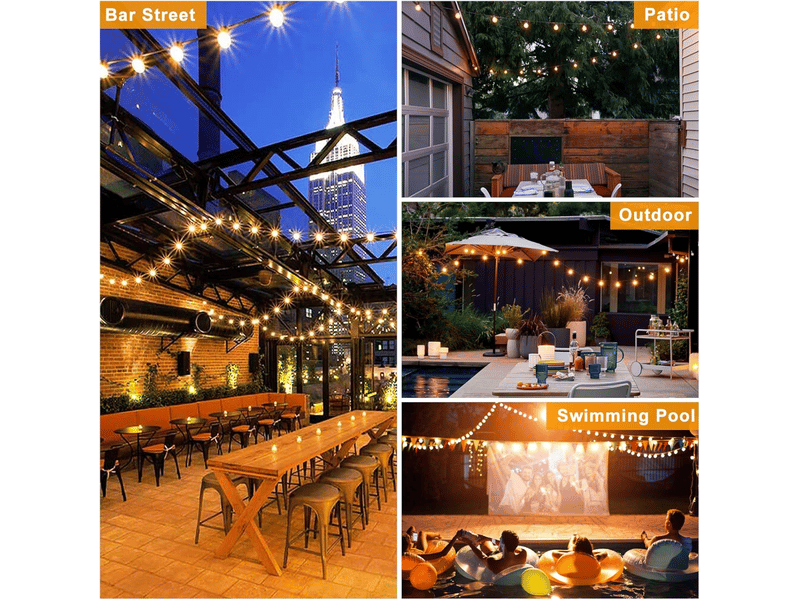  Guirlande lumineuse pour extérieur, 9,6 m, 25 ampoules g40, idéale pour jardin, chambre à coucher, bar, balcon, fête et patio.  - Conforama D