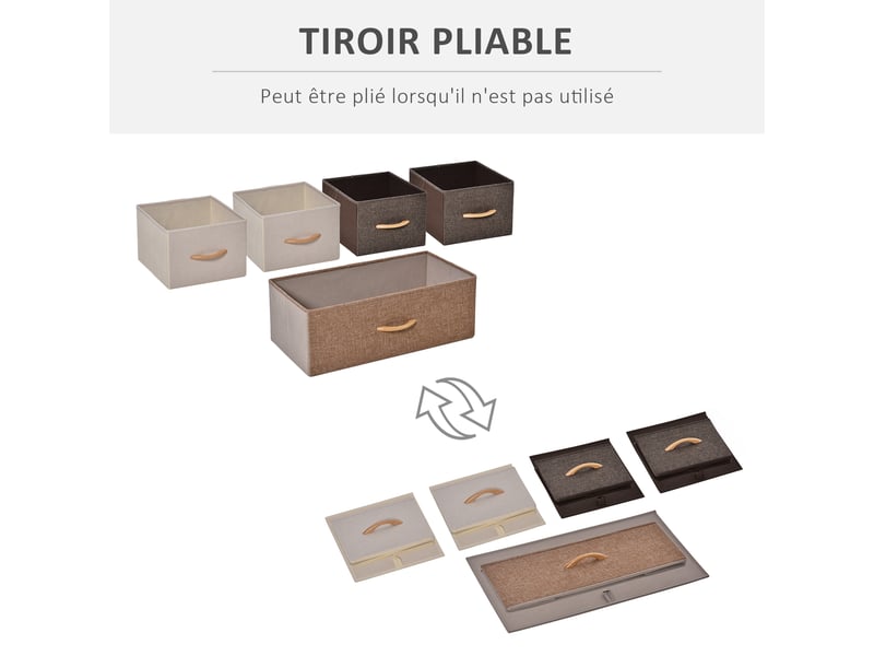  Commode meuble de rangement 5 tiroirs en tissu 87,5 x 29 x 58 cm marron et beige  - Conforama E