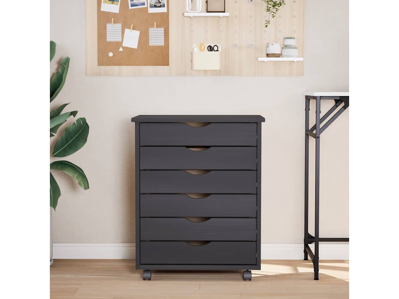  Armoire de rangement roulante avec tiroirs moss gris bois de pin solide shl4965  - Conforama C