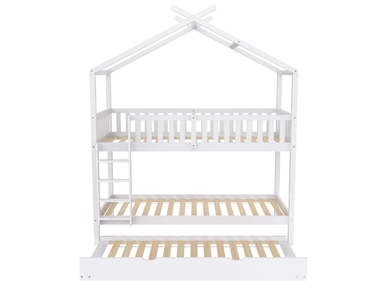  Lit gigogne blanc en pin massif, 90 x 200 cm avec lit coulissant  - Conforama R