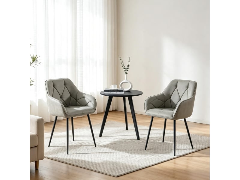  Chaise de salle à manger lot de 2 rembourrées avec accoudoirs et dossier ergonomique en similicuir gris foncé  - Conforama B