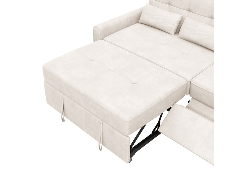 Canapé convertible 3 places 176 x 148 x 83 cm beige en chenille, dossier réglable et surface extensible - Conforama E