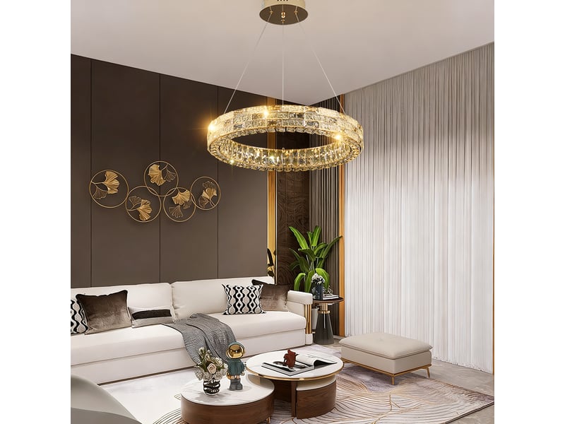  Lustre anneau en cristal d – led 81 w intégrée, éclairage 3 couleurs ASLED-692 - Conforama B