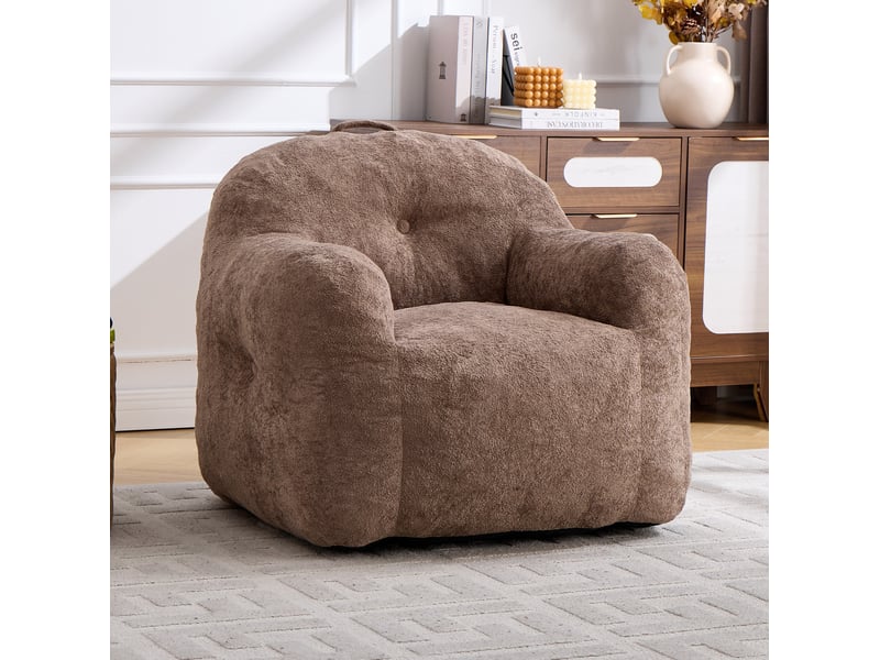  Fauteuil poire modenvie à accoudoirs en fausse fourrure kaki, mousse déchiquetée, 95 x 95 x 79 cm, sans montage  - Conforama B