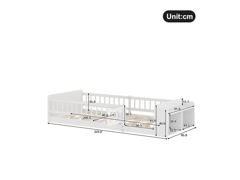  Lit enfant 90x200, garde-corps sécurisé lit combine enfant, structure bois massif, rangement intégré, design modulaire  - Conforama C