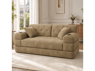 Canapé droit compressé convertible NECHE 168x80x81cm 2 places Velours côtelé kaki