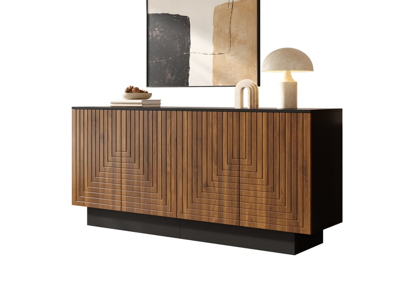 Buffet de rangement 160 cm, 4 portes, étagères intérieures, finition brillante pour salon et salle à manger - noyer - Conforama A