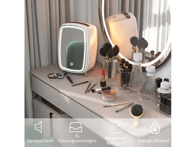 Mini réfrigérateur cosmétique 6 l 24,3 x 19,4 x 35,6 cm – blanc – miroir led tactile à 3 niveaux - Conforama E