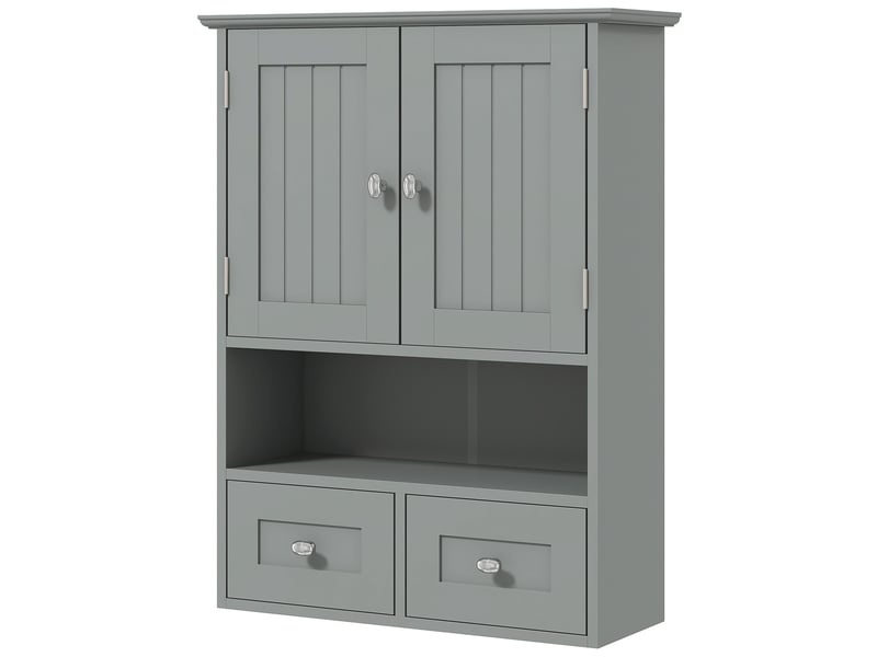  Armoire murale de salle de bain grise avec portes, étagère et 2 tiroirs  - Conforama B