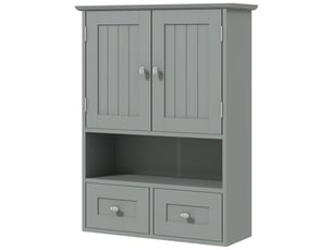 Armoire murale de salle de bain grise avec portes, étagère et 2 tiroirs