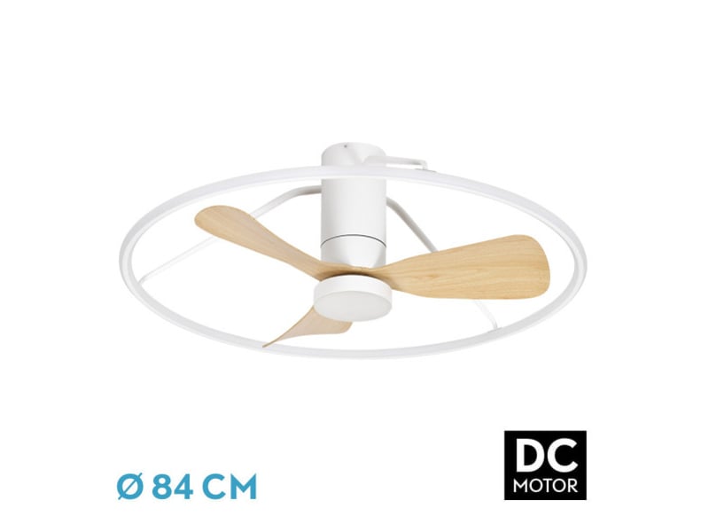  Ventilateur de plafond fabrilamp oporto dc blanchêtre 3 pales 84 cm 6 vitesses led 56 w télécommande 243691368 - Conforama A