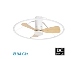 Ventilateur de plafond fabrilamp oporto dc blanchêtre 3 pales 84 cm 6 vitesses led 56 w télécommande
