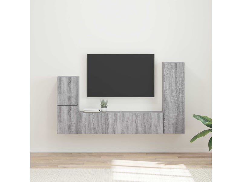  Ensemble meuble tv - banc tv - meuble de rangement 4 pcs gris sonoma bois d'ingénierie  - Conforama B