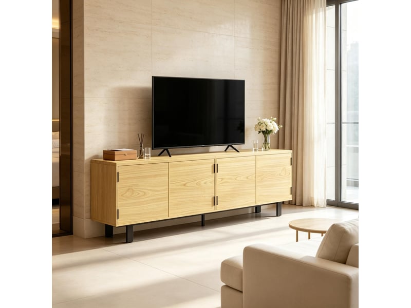 Meuble tv 180 cm pour téléviseur jusqu'à 82 pouces, 4 portes push, effet bois  - Conforama B