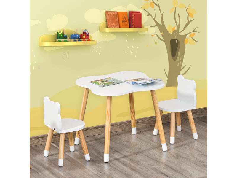  Ensemble table et chaises en bois pour enfants, mobilier pour salle de jeux et chambre, naturel et blanc  - Conforama C