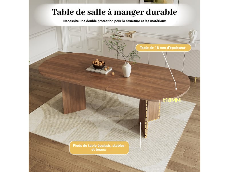  Table à manger extensible 120-160 x 80 cm, 4-6 personnes, angles arrondis, plateau épais, finition noyer Jamama eleni - Conforama D