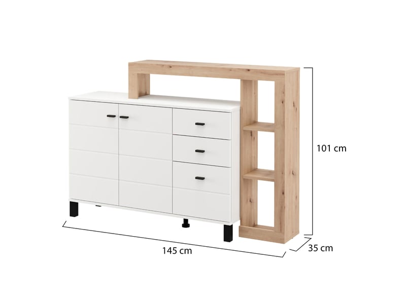  Buffet valiza, commode 3 tiroirs, 145x35x101h cm blanc Valiza - Conforama E