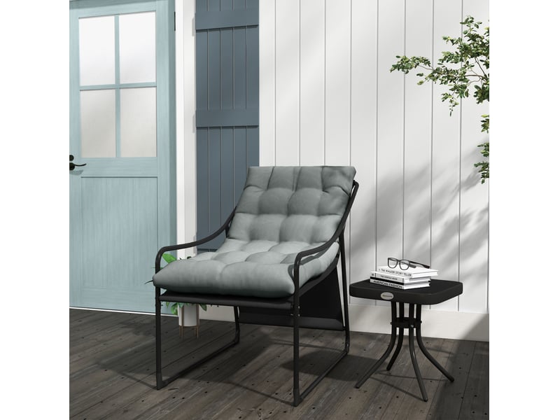 Fauteuil lounge de jardin 62x110x88 cm – gris – coussin épais de 10 cm, accoudoirs, structure en acier - Conforama B