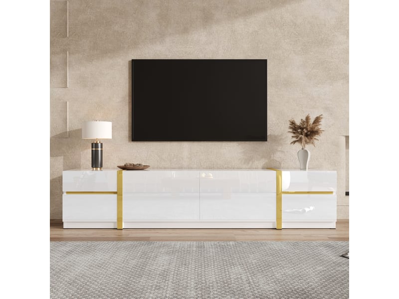 Meuble tv 180x40x38 cm en mdf et panneaux de particules avec tiroirs et portes blanc chicfurn - Conforama B