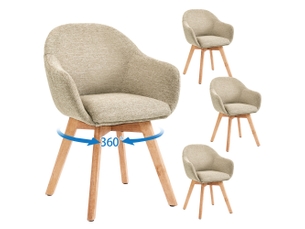 Lot de 4 chaises de salle à manger pivotantes à 360° – tissu effet lin respirant, pieds en bois massif - gris beige