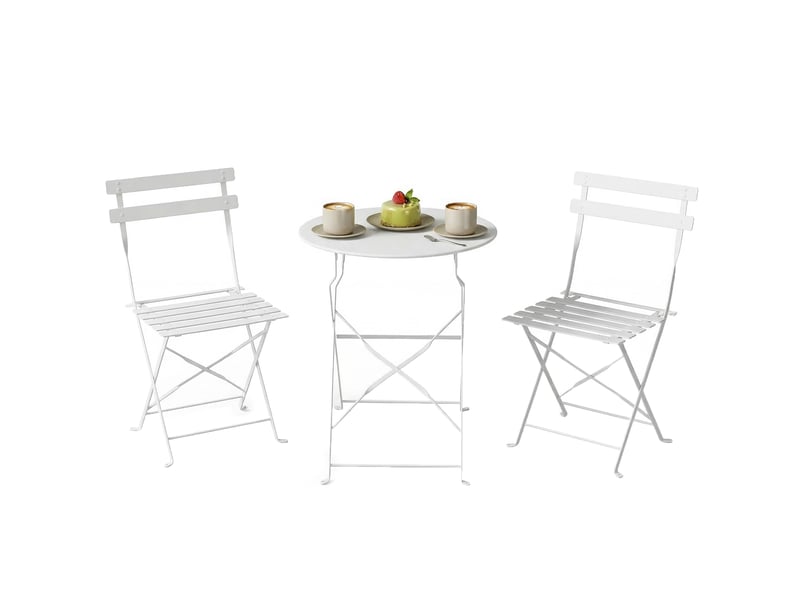  Ensemble bistrot d'extérieur pliable avec table et 2 chaises, blanc  - Conforama A