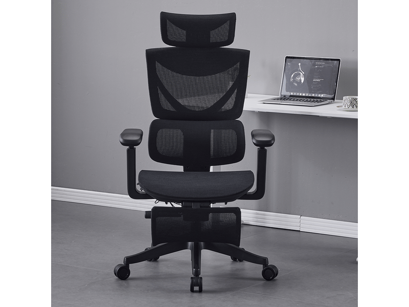 Chaise de bureau ergonomique noire en maille, réglage 3 boutons, dossier inclinable et soutien lombaire  - Conforama B