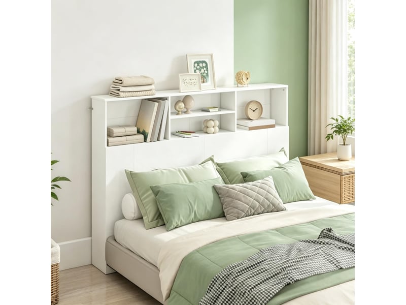  Tête de lit tcqpz avec rangement 140 x 19 x 103,5 cm 4 compartiments ouverts blanc  - Conforama B