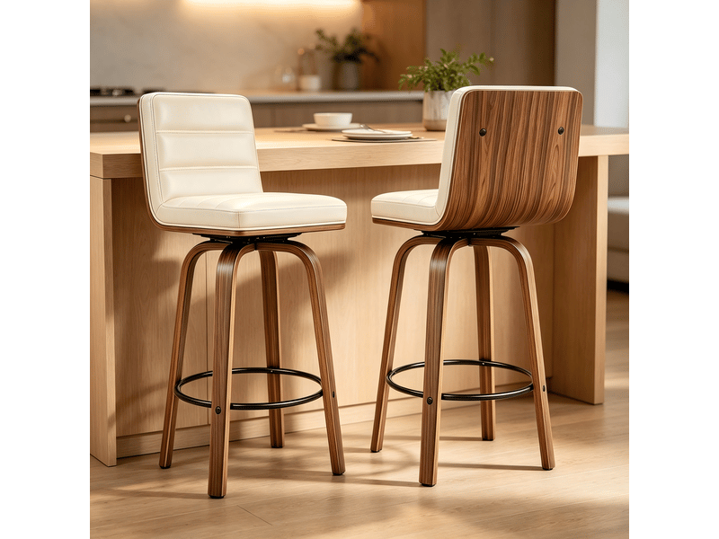 Tabouret de bar rotatif 360° avec revêtement pu et pieds bois courbés pour cuisine bar - Conforama D
