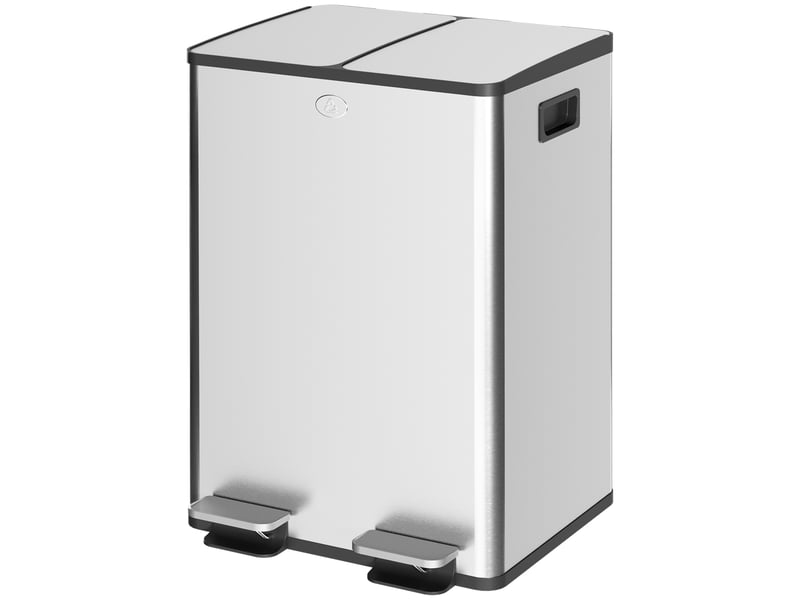  Poubelle de tri 2 x 28 l à pédale en acier inoxydable argenté 45,8 x 36 x 67,6 cm  - Conforama B