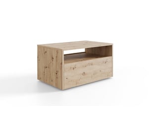 Table basse lino 80 x 50 cm - roulettes et tiroir, chêne artisan