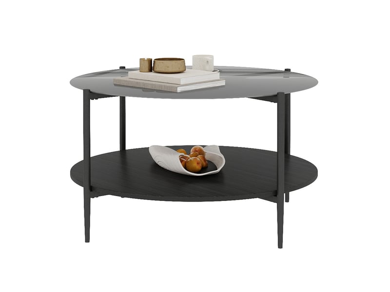  Table basse à deux niveaux en verre trempé noir et bois noir  - Conforama A