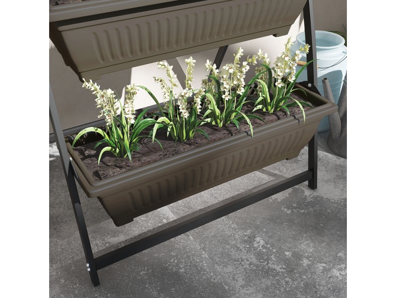  Support plantes à 4 niveaux 76 x 79 x 162 cm – marron – 4 bacs drainants, intérieur et extérieur  - Conforama E