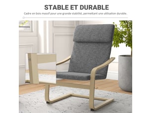 Fauteuil de salon, fauteuil chambre avec accoudoirs incurvés, coussin, tissu aspect lin, gris, 65 x 79 x 98 cm