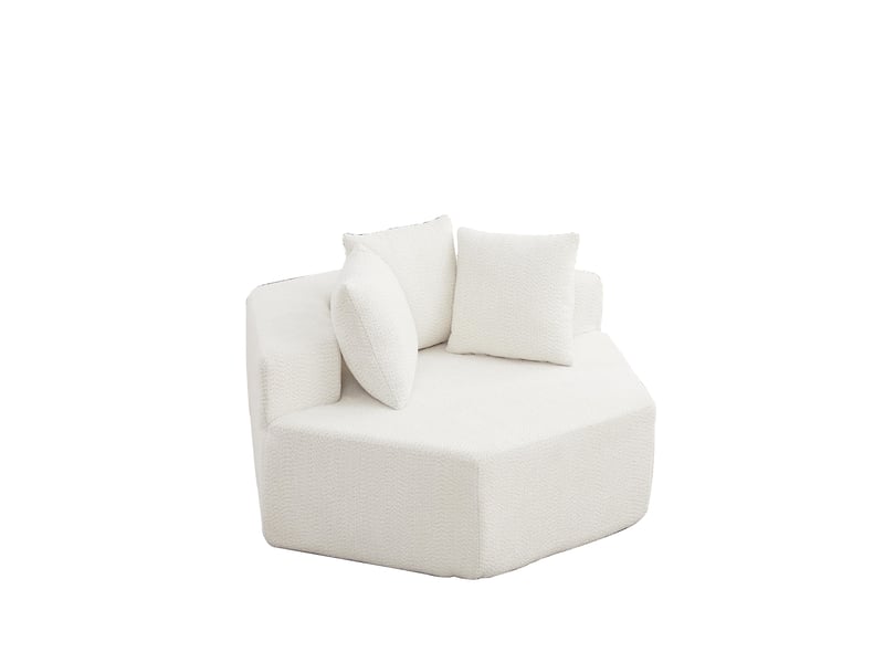  Fauteuil simple - 122x138x76cm - modulable en chenille bouclée avec 3 coussins &amp; ressorts ensachés - blanc  - Conforama A