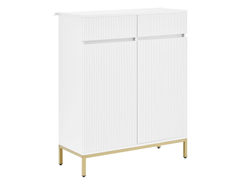  Meuble à chaussures 80 x 35 x 103 cm blanc, mdf et panneaux de particules, 2 tiroirs et éclairage led  - Conforama D