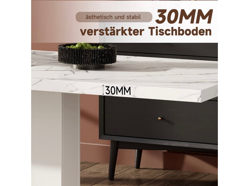 Table de salle à manger extensible 4 à 8 places avec plateau épaissi - pieds double colonne, mdf blanc - Conforama E