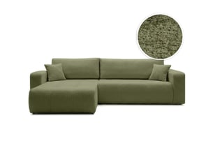 Canapé d'angle réversible convertible LOUNGITUDE BARDOT 5 places Tissu bouclette Vert kaki