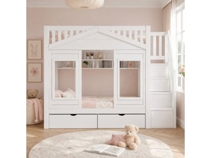 Lit superposé 90x200 cm <strong>OKMYHOME</strong> <strong></strong> coloris blanc