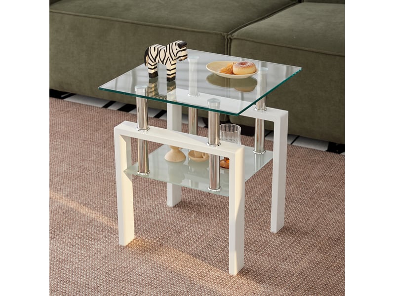  Lot de 2 tables d'appoint 45x45x52 cm 2 niveaux blanc et transparent  - Conforama D