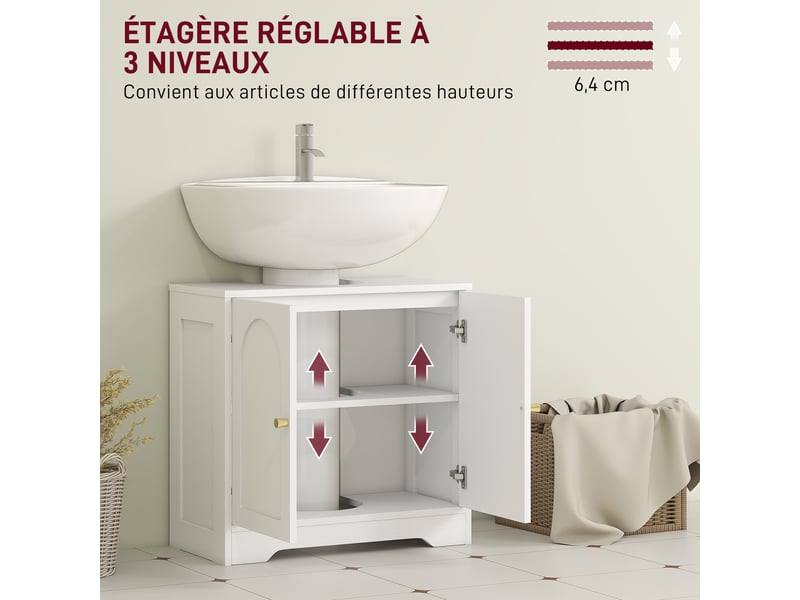  Meuble sous lavabo 2 portes étagère réglable blanc 60 x 30 x 65 cm  - Conforama E