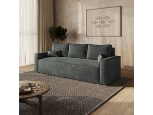 Canapé droit convertible <strong>MASSENO</strong> <strong></strong> 3 places Tissu gris avec coffre de rangement