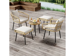 Salon de jardin bas 5p résine tressée naturelle, table + 2 fauteuils + 2 tabourets – aapaas