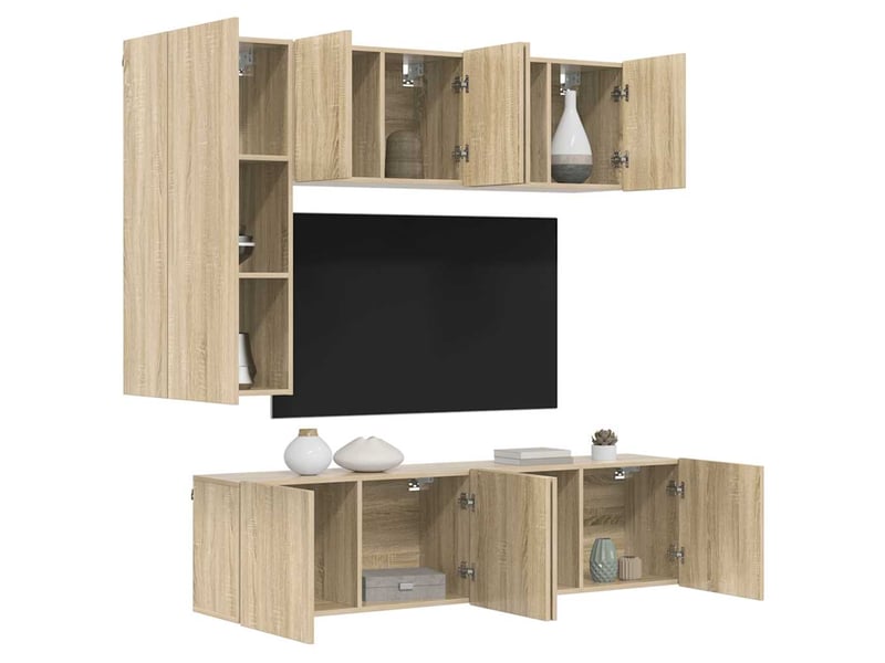  Unités murales tv 5 pcs chêne sonoma bois d'ingénierie  - Conforama D