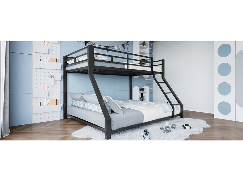  Lit superposé 90 × 200 et 140 × 200 cm, barrières latérales, escalier, noir  - Conforama B
