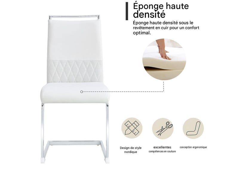  Lot de 4 chaises de salle à manger en similicuir et lin blanc PP304368AAW-4 - Conforama B