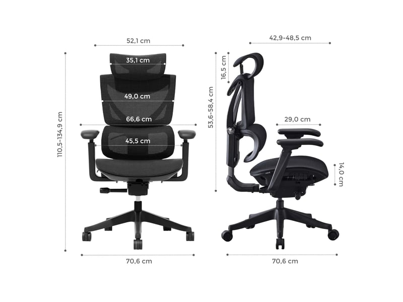  Chaise de bureau ergonomique noire 70,6 x 70,6 cm en maille, réglage à trois boutons avec soutien lombaire  - Conforama C