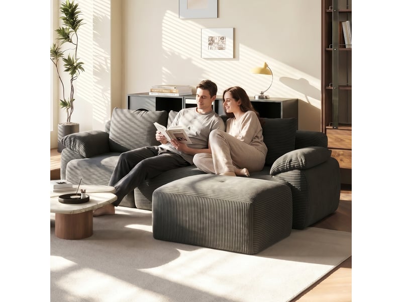 Canapé d'angle en l à compression avec 3 dossiers, aucun assemblage requis, gris foncé - Conforama D