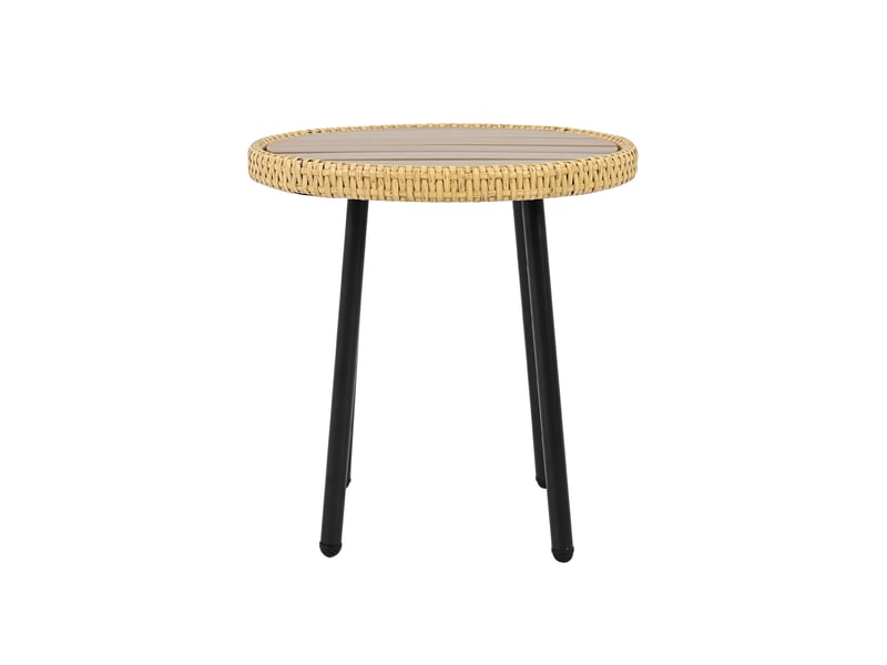  Salon de jardin 5 pièces, table ronde diamètre 46 cm, blanc et naturel en rotin, avec 2 fauteuils et 2 repose-pieds  - Conforama E